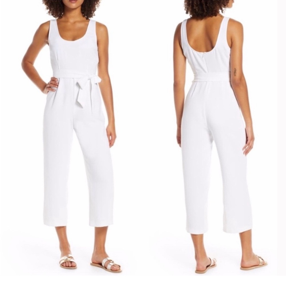 BB Dakota White Jumpsuit Sleeveless Scoop Neck‎ Straight Leg Cropped